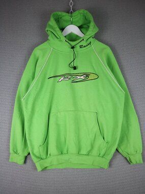 Kawasaki FX Racing Vintage Canada 1990s Lime Green Pullover Hoodie Medium M